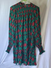 Sale! MELLODAY Green/Rust Ruffle Neck Long Sleeve Tiered Dress size M dress