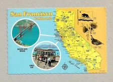 USA VING POSTCARD  MAP  SAN  FRANCISCO CALIFORNIA-GOLDEN GATE BRIDGE-CABLE CAR..