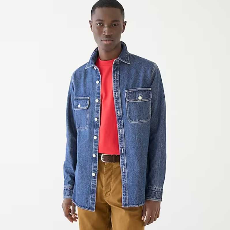 New men's M L J Crew heavyweight 10oz denim jean work shirt