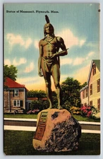 Plymouth Massachusetts Statue Of Massasoit MA Vintage Postcard