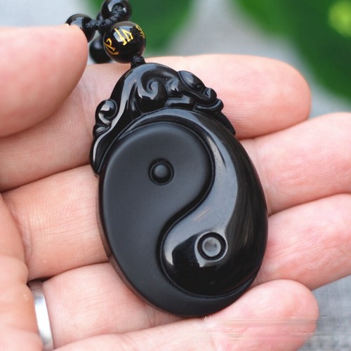 Natural crystal taiji YingYang gossip black obsidian necklace pendant bead - Picture 7 of 8