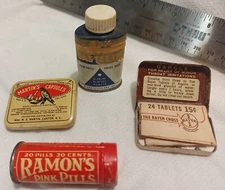 Antique Tin Collectibles Ramon's Pink Pills Martins Capsules Bayer Asprin