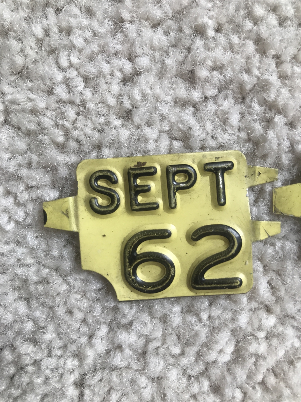 Vintage Metal License Plate Expiration Registration Tags 1962 Sept