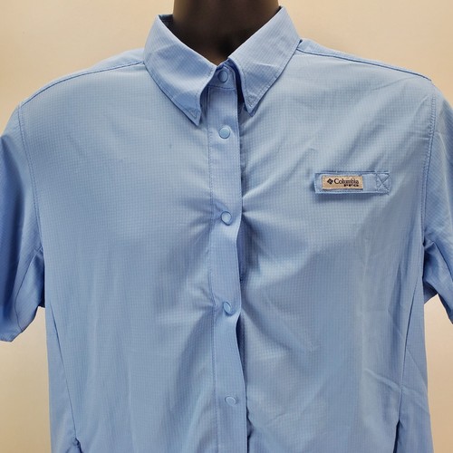 Columbia Women's Size XL Vented Fishing Short Sleeve Button Up Cotton Shirt Blue - Picture 4 of 12