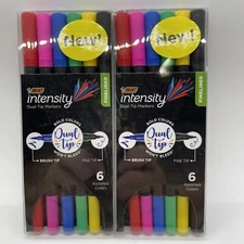 Lot Of 2- BIC Intensity Dual Tip Fineliner Pen - 6 Assorted Ink Colors Per Pack