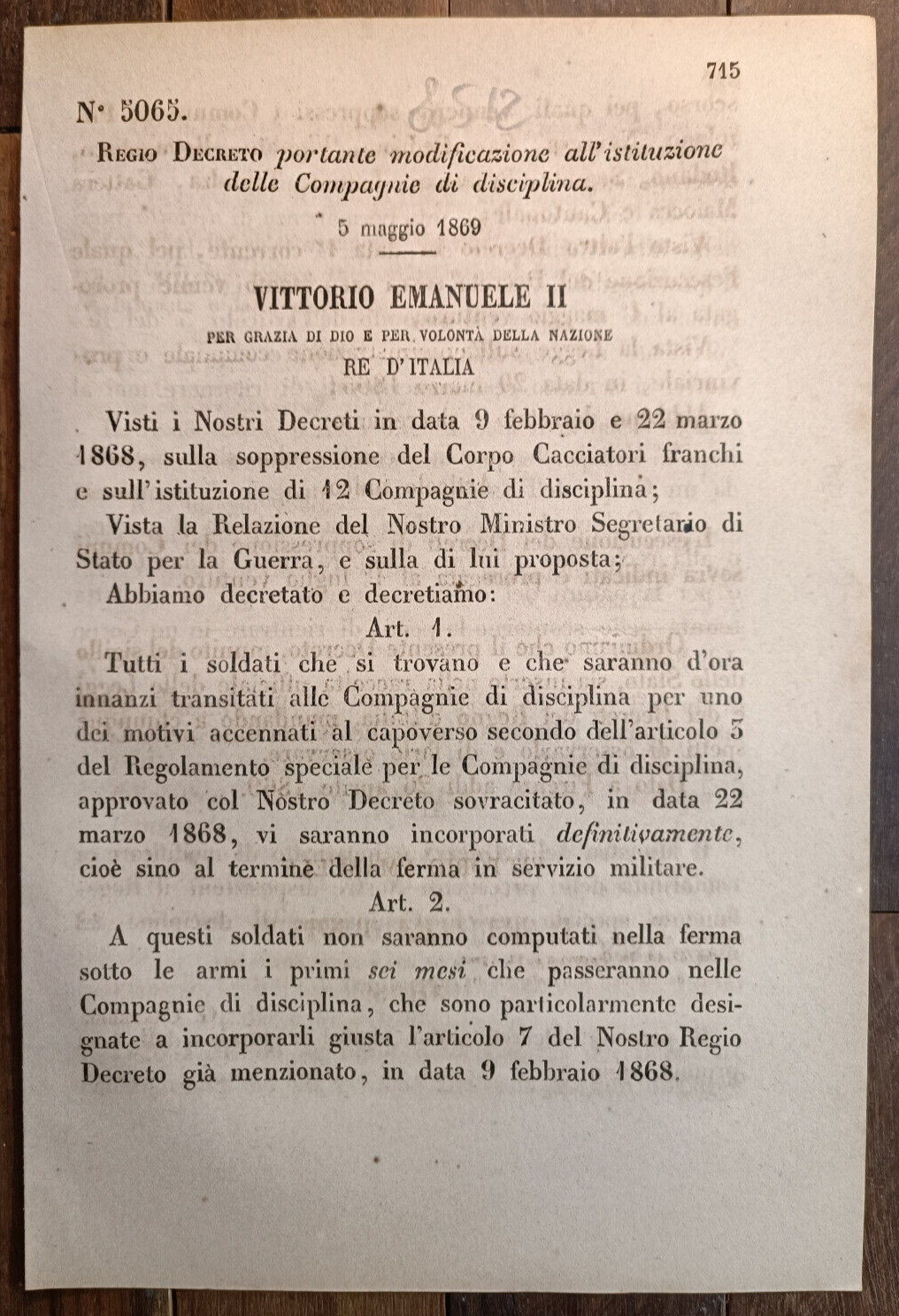 1869 Regio Decreto x Istituzione Compagnie di Disciplina -8512