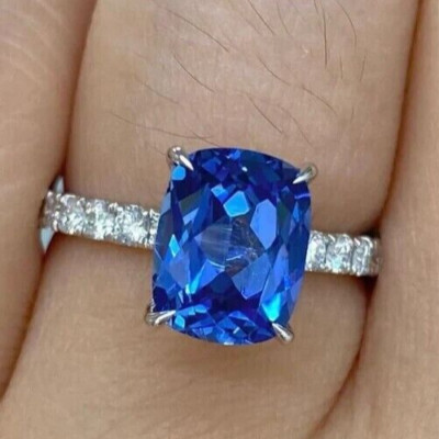 Authentic 2.25Ct Cushion Cut Natural Tanzanite Ring Hidden Halo 14k White Gold