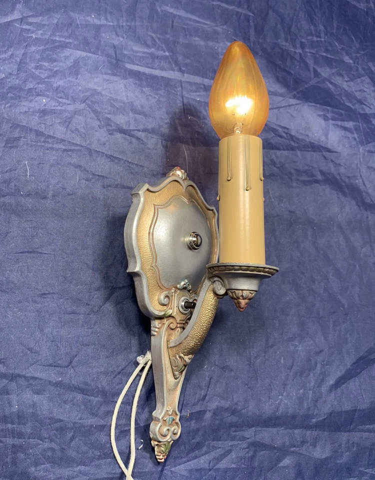 Par de apliques antiguos policromados “Riddle” pared Art Deco cableados 123B Foto 4 de 4