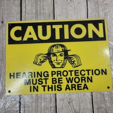 Caution Hearing Protection Sign Retro Worker Graphic Music Room Man Cave Decor
