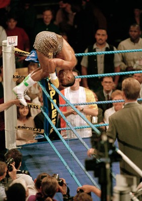 Prince Naseem Hamed somersaults into the ring prior to his fight a- Old Photo