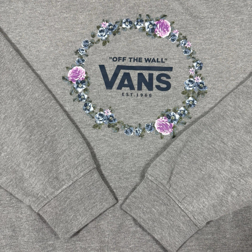 Vans Rose Flower Wreath Crew Neck Long Sleeve Sweatshirt Women's Size XL Gray - Image 2 of 4