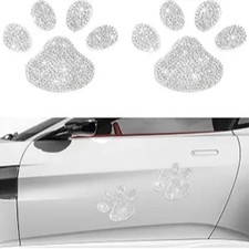 2 PCS Rhinestone Car Stickers, 1.77" 1.38" Bling Paw Print Car Sticker Paw Print