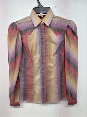 New Women s H Bar C Multicolor Plaid Long Sleeve Pearl Snap Size 28 DD-142