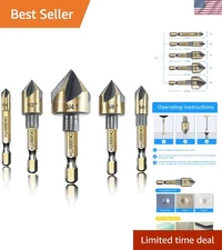 Countersink Drill Bit Set 5pc Hex Shank 82 Degree for Wood Metal Plastic