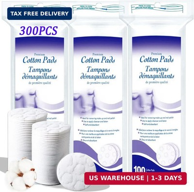 Premium Cotton Pads for Face, 300 Count Round Makeup Remover Pads, 100% Pure & N