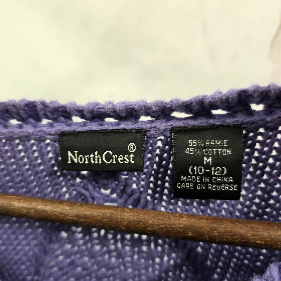 Suéter Vintage Mujer Mediano Años 90 Periwinkle Pescador Algodón Ramie Cable Tejido Foto 3 de 4