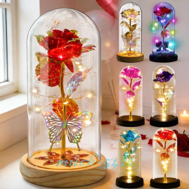 Eternal Forever Galaxy Rose Flower In Glass Dome LED Light Valentine's Day Gifts