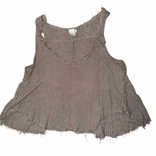 Paper crane taupe tan tank top waffle knit distressed USA made small festival