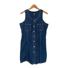 Vtg Gap Denim Jumper Jean Dress Button Front Knee Length Size 12 Y2K