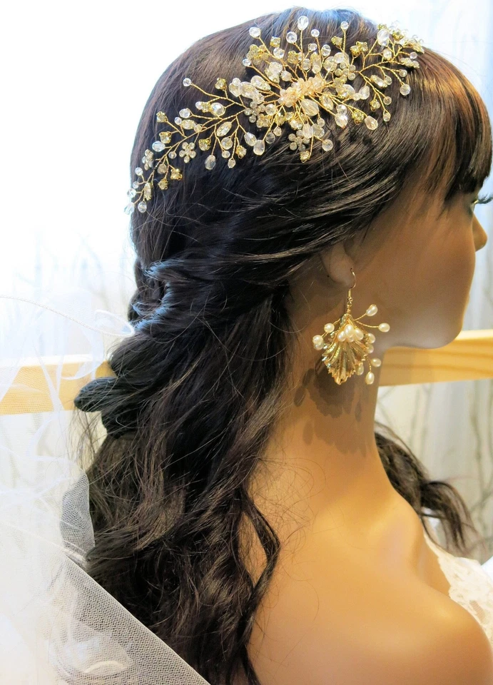 Peine largo de cristal para cabello nupcial, peine floral para cabello con estrás de boda Foto 4 de 4