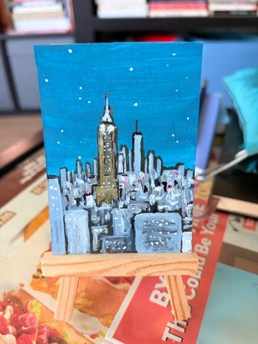 ACEO - Art Original "Night Sky" Hand Painted Signed 2.5" x 3.5"