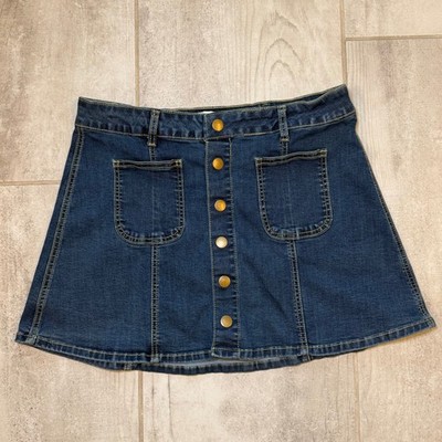Alter'd State Denim Mini Skirt Women L Blue EUC Button A-Line Festival Boho