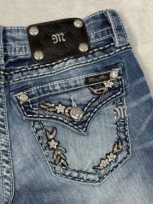 Miss Me Signature Rise Bootcut Jeans Womens 28 Blue Cotton  Embroidered Pockets