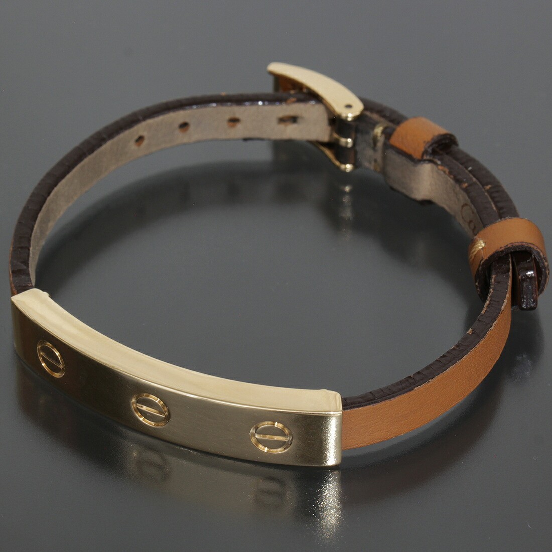 Cartier Love Leather Bracelet in 18K Yellow Gold Brown E1709