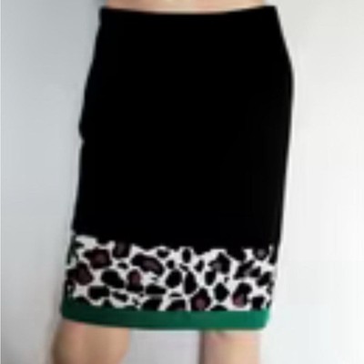MARCCAIN Marc Cain Black and Leopard Print Pencil Skirt Size 1 Green Trim