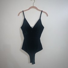 Vintage A GACI Emerald Green Suede Junior Slim Bodysuit Size M Spaghetti Straps