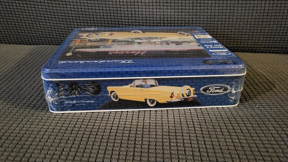 Ravens burger Puzzle In Tin Box 1956 Ford Yellow Thunderbird Convertible Vintage - Image 4 of 4