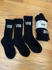 Vans Off The Wall Crew Socks 6 Pair Boys Kids 10-13.5 Black w/ White Logo Skate