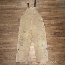 Carhartt Quilted Lined Duck Bib Overalls Men  s 44x30 Double Knee R02 BRN Brown