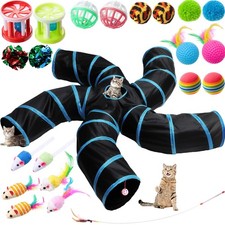 21 Pcs Cat Tunnel for Indoor Set Collapsible 5 Way Tubes with 20 Pcs Cat Kitt...