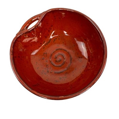 Pottery Barn Japan Mini Bowl Red Swirl Ceramic Round Handcrafted