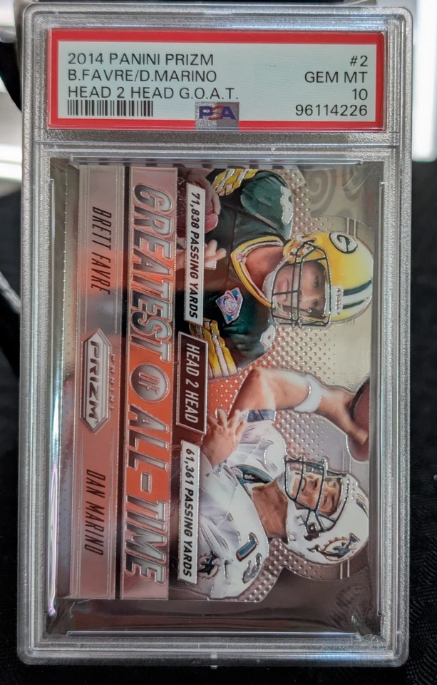 Panini Prizm Head to Head Goat Prizms #2 2014 Brett Favre, Dan Marino PSA 10 GEMA Foto 3 de 3