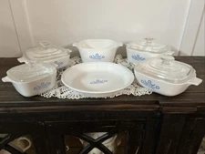CorningWare Blue Cornflower P-43-B, (2x) P-1-B, P-1 1/2-B, P-309, and P-1 3/4-B