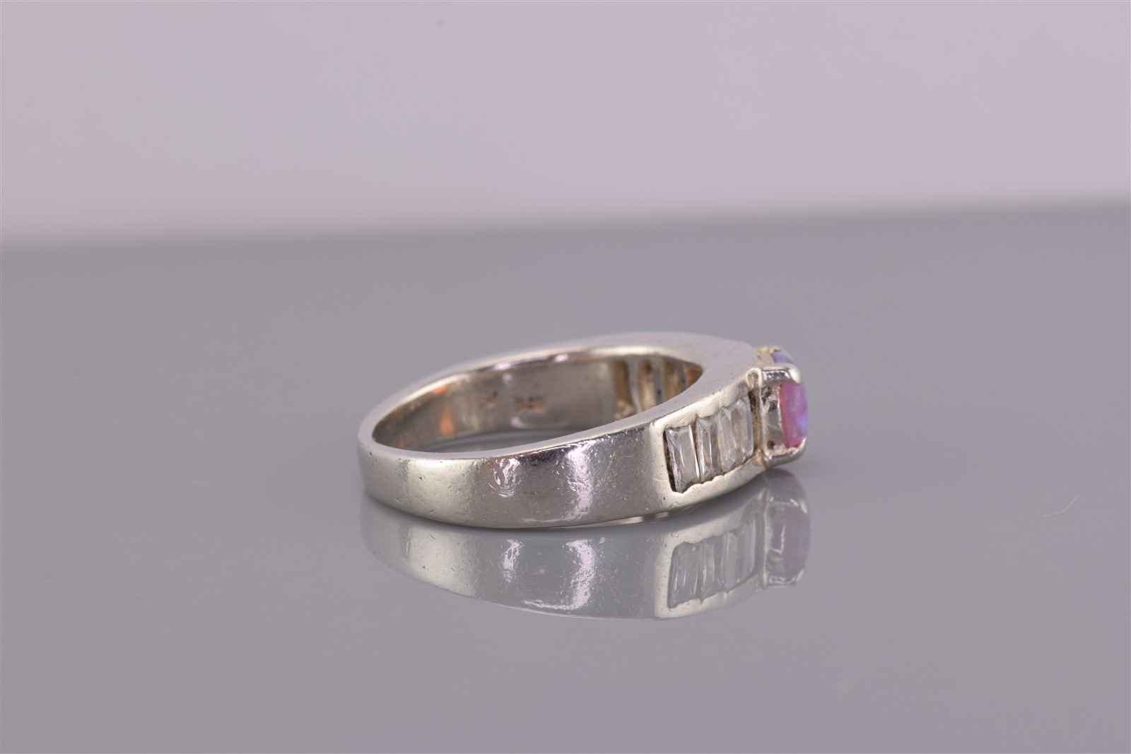 Sterling Silver Opal Button Channel Set Cubic Zir… - image 3