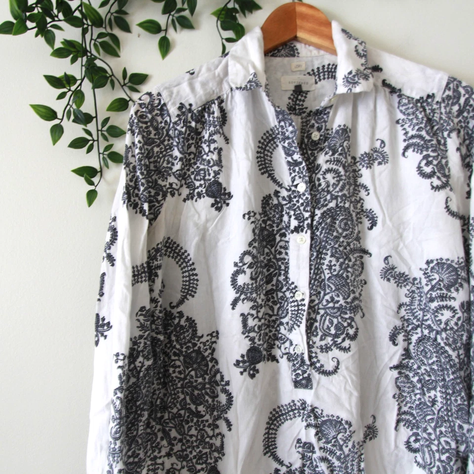 Camisa Ann Taylor LOFT The Softened Blanca Gris Paisley Camisa Abotonada Talla S Foto 2 de 4