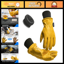 Warm Leather Winter Work Gloves for Men - 100% Cowhide, Thinsulate Lining, Water