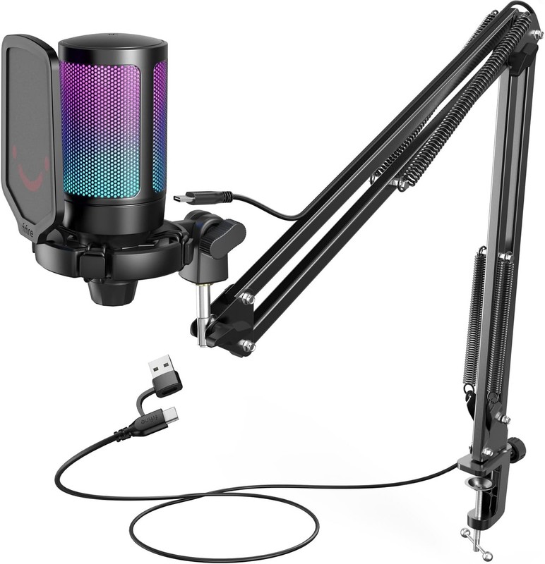 FIFINE USB Gaming Microphone Kit for PC PS5, Computer Condenser Microphone
