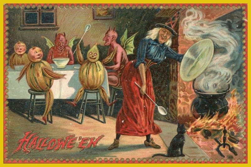 Happy Halloween  SPOOKY Vintage Reproduction Postcard  6" X 4" h10