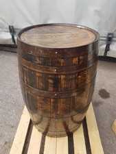 OAK WHISKEY BARREL CUSTOM VARNISHED RUSTIC OUTDOOR BAR MAN CAVE GARDEN PUB TABLE