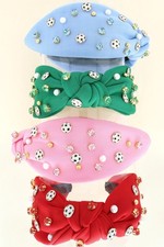 Jeweled Game Day Soccer Knotted Headband - Diona J