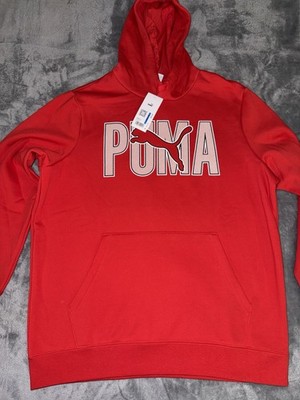 Puma Mens Long Sleeve Big Logo Pullover Hoodie Size XL Red NWT
