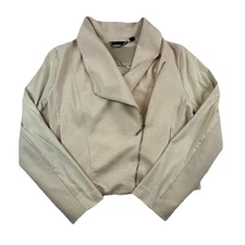 H by Halston French Terry Knit Moto Flyaway Jacket Womens 12 Pockets Full Zip