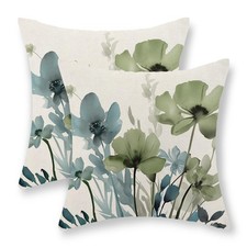 Floral Pillow Covers 18x18 Inch 18" x Pack of 2 , Blue Sage Green Flower