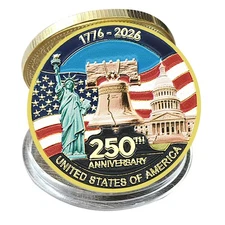 USA 250th Anniversary Challenge Coin 1776-2026 Statue of Liberty & Capitol Medal