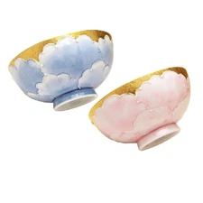 Arita Ware Gold Peony (Blue And Pink) Tea Bowls (Pair)_