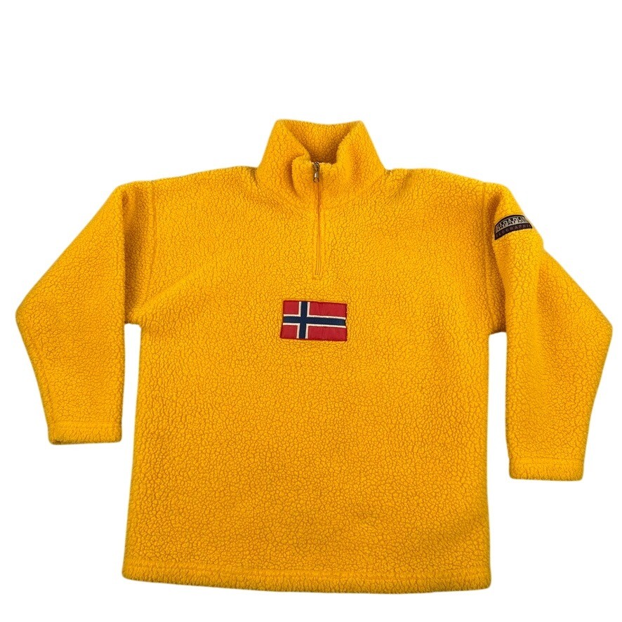 Vintage Napapijri Geographic Jacket Mens Small Sherpa Fleece Pullover 1/4 Zip